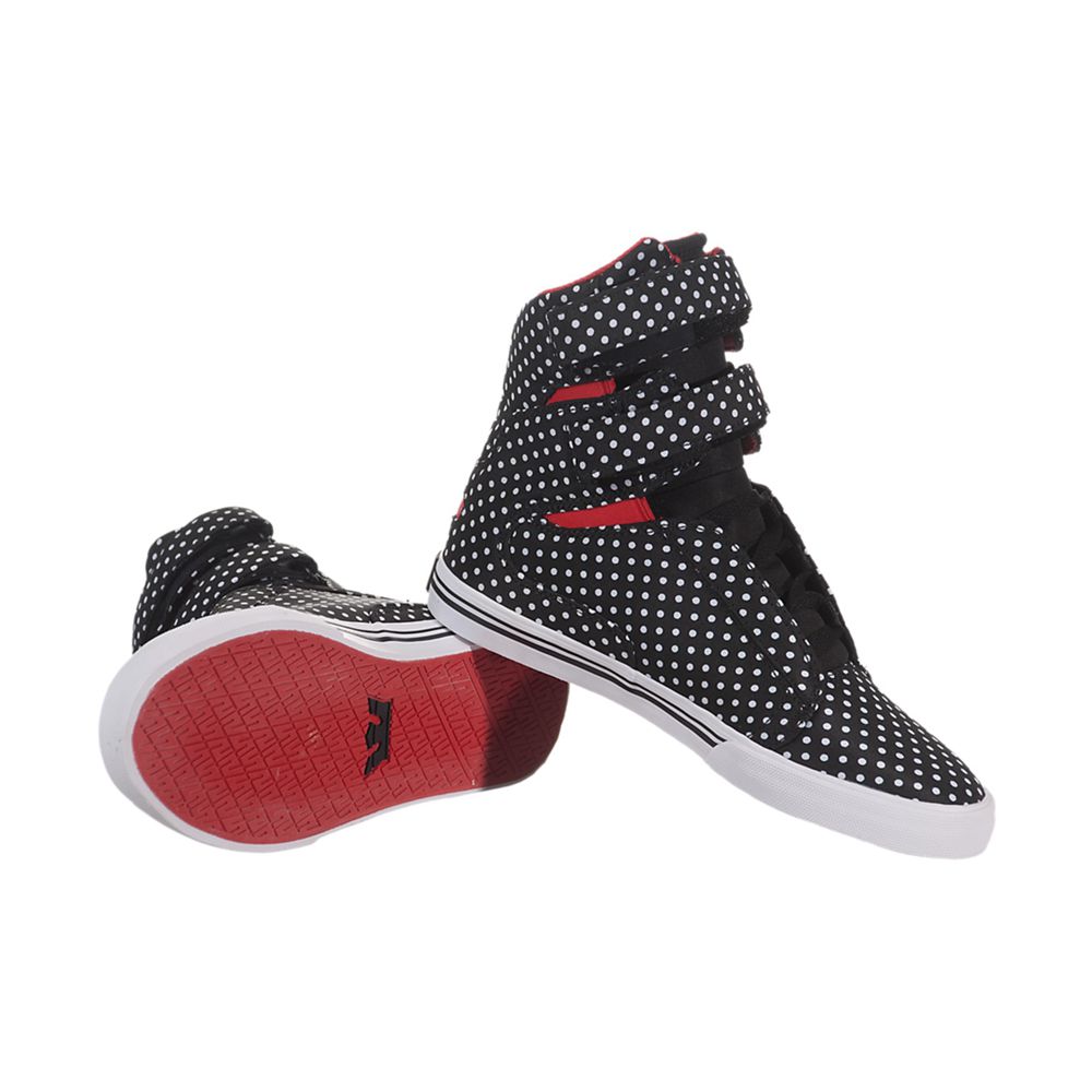 Baskets Montantes Supra Society Noir Blanche Black Polka/Red-White Femme | KHO-93435883